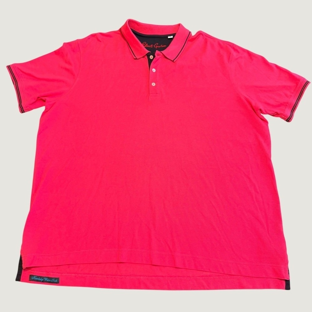 Robert Graham Mens Polo Shirt 4XL Pink Short Sleeve Classic Fit Dressy